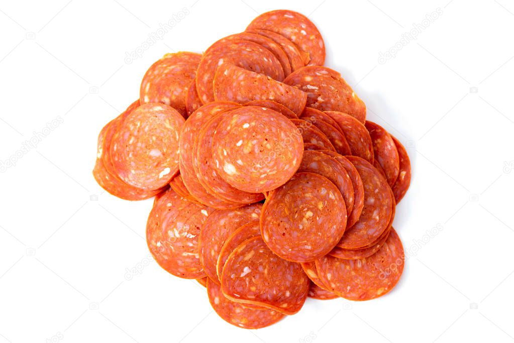 Processed sliced classic yummy pepperoni salami 