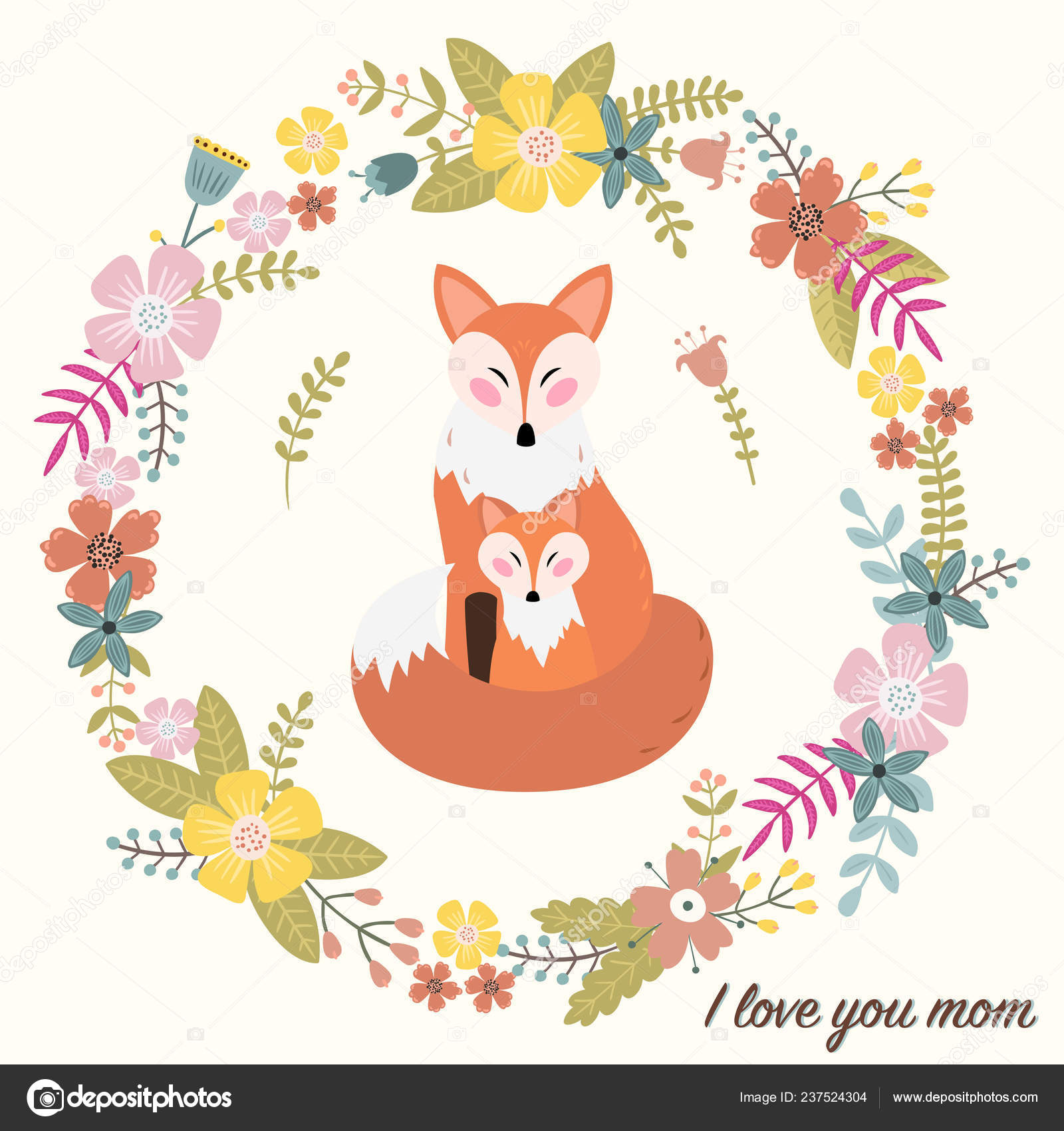 Love You Mom Greeting Card Mother's Day Cute Foxes Cartoon Stock Vector Image by ©Smirno #237524304 Love You Mom Greeting Card Mother's Day Cute Foxes Cartoon Stock Vector Image by ©Smirno #237524304