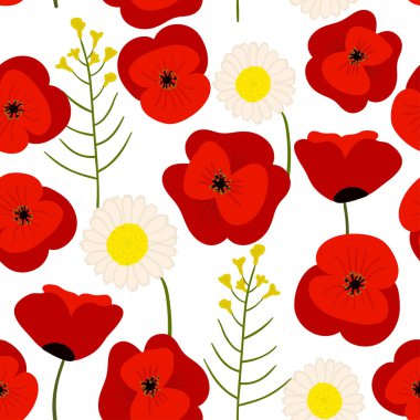 parlak el çekilmiş kır çiçekleri desen, vektör 