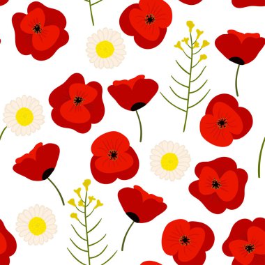 parlak el çekilmiş kır çiçekleri desen, vektör 