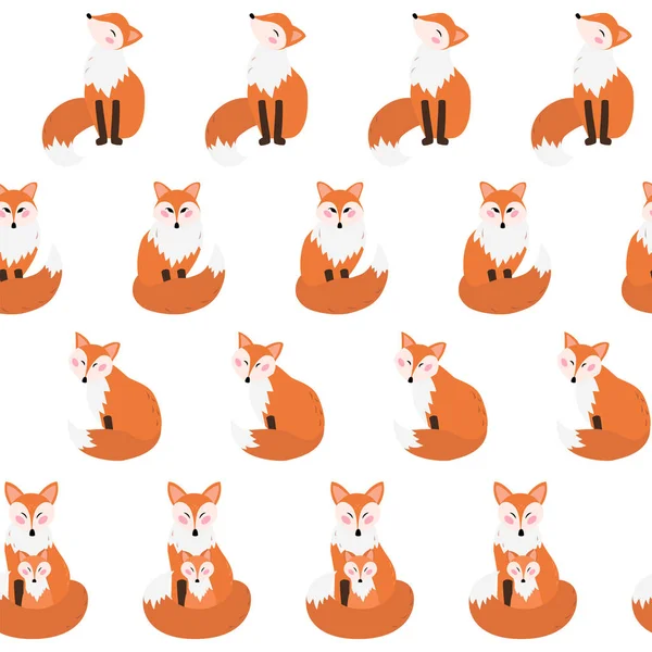 Seamless Hand Drawn Pattern Cute Foxes Cartoon Style Vector Illustration — Stock Vector