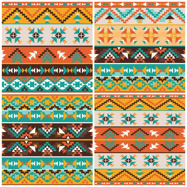 Geometrik Dikişsiz etnik desenler, renkli arka planlar seti 