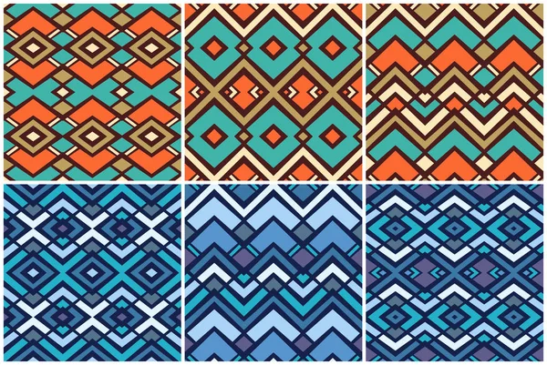 Set Geometric Seamless Ethnic Patterns Colourful Backgrounds — Stock Vector