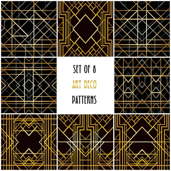 Σετ Από Art Deco Γεωμετρικά Μοτίβα Μαύρο Και Χρυσαφί — Διανυσματικό Αρχείο