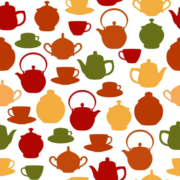 Roztomilý Kreslený Vzor Teapotů Bezešvá Tapeta Vektorová Ilustrace Textilní Tisk — Stockový vektor
