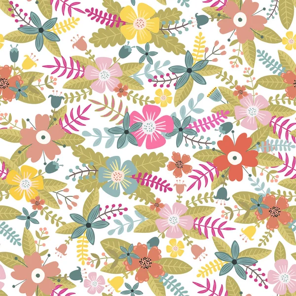 Naadloze Patroon Vector Illustratie Van Kleurrijke Bloemen Achtergrond Textiel Print — Stockvector