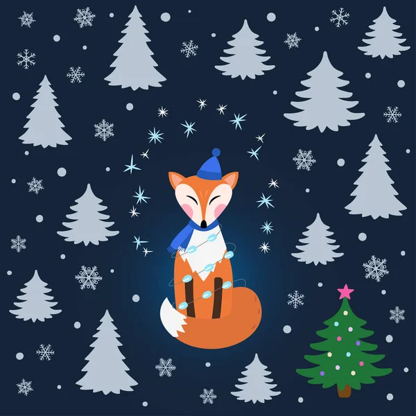 Vector Illustratie Van Kerstkaart Met Wonderland Fox — Stockvector