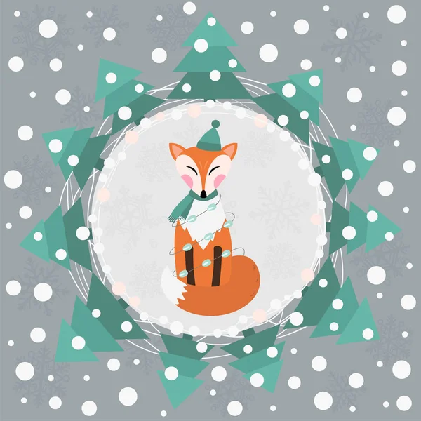 ワンダーランドキツネとクリスマスカードのベクトルイラスト — ストックベクタ
