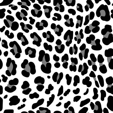 Dikişsiz hayvan deseni, kürk dokusu. leopar derisi. Siyah beyaz vektör duvar kağıdı. Tekstil baskı.