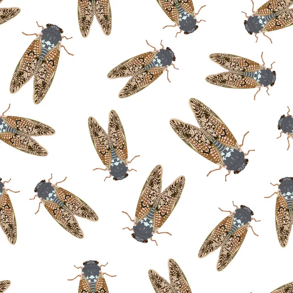 Cicada Bezešvý Vzor Entomologie Textilní Tisk Vektorová Ilustrace — Stockový vektor