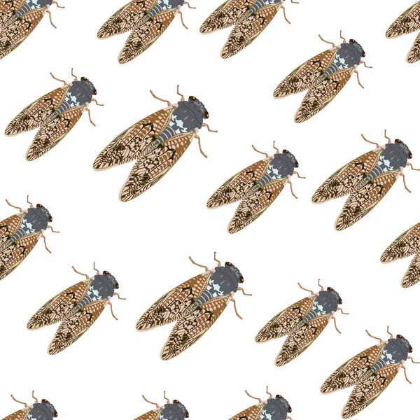 Cicada Bezešvý Vzor Entomologie Textilní Tisk Vektorová Ilustrace — Stockový vektor