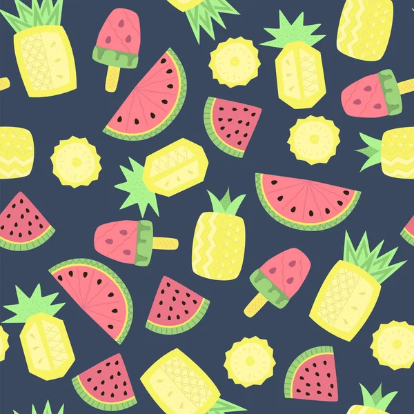 Fruits Tropicaux Motif Sans Couture Papier Peint Vectoriel Coloré Impression — Image vectorielle