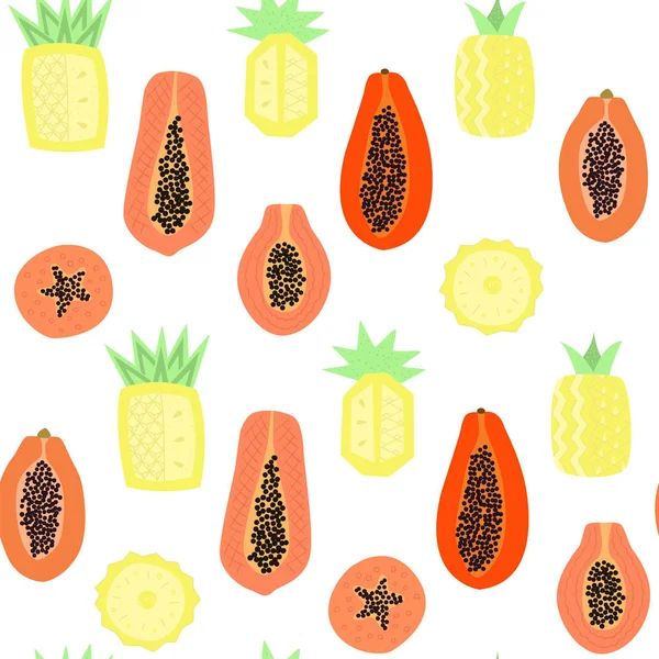 Tropiska Frukter Sömlösa Mönster Färgglada Vektor Tapeter Textiltryck — Stock vektor