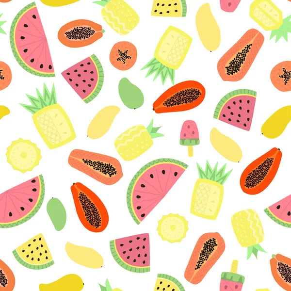 Patrón Sin Costuras Frutas Tropicales Fondo Pantalla Vector Colorido Impresión — Vector de stock