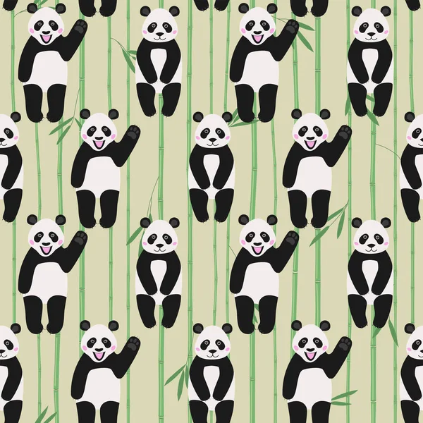 Bambu Arka Plan Vektör Duvar Kağıdı Tekstil Desen Sevimli Pandalar — Stok Vektör