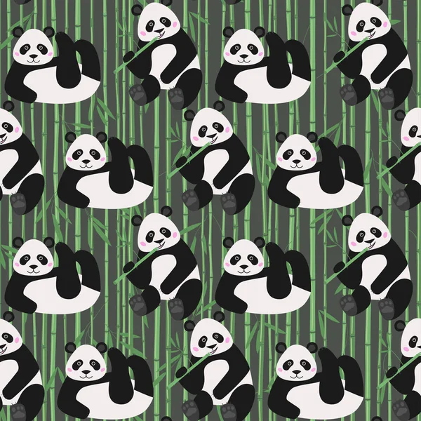 Bambu Arka Plan Vektör Duvar Kağıdı Tekstil Desen Sevimli Pandalar — Stok Vektör