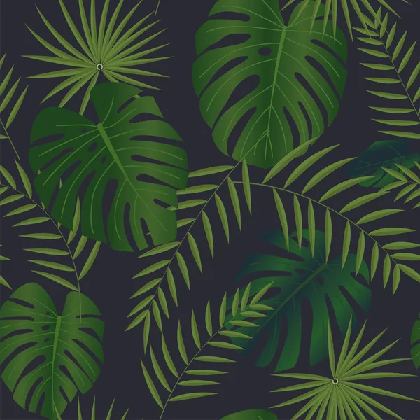 Бесшовный Узор Зелеными Тропическими Листьями — стоковый вектор