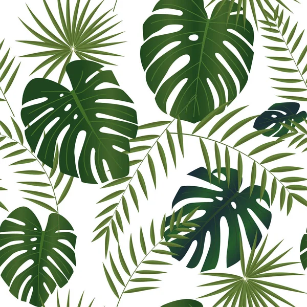 Motif Sans Couture Avec Feuilles Tropicales Vertes — Image vectorielle