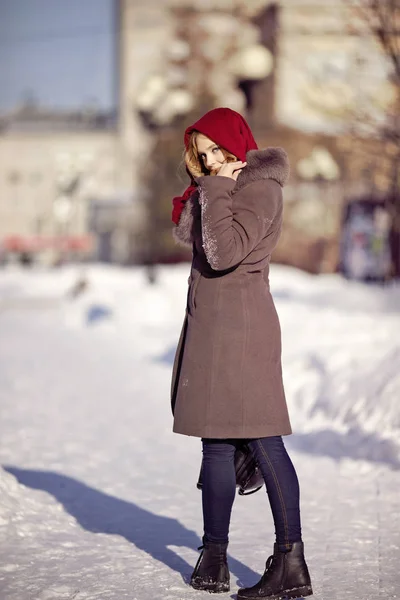 Νεαρό Κορίτσι Ένα Χειμερινό Περίπατο — Φωτογραφία Αρχείου