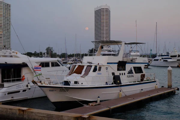 Sunset Sea Pattaya Pier Yachts Pattay Thailand View Sea City — Stock Photo, Image