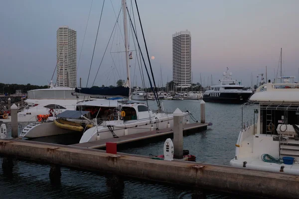 Sunset Sea Pattaya Pier Yachts Pattay Thailand View Sea City — Stock Photo, Image