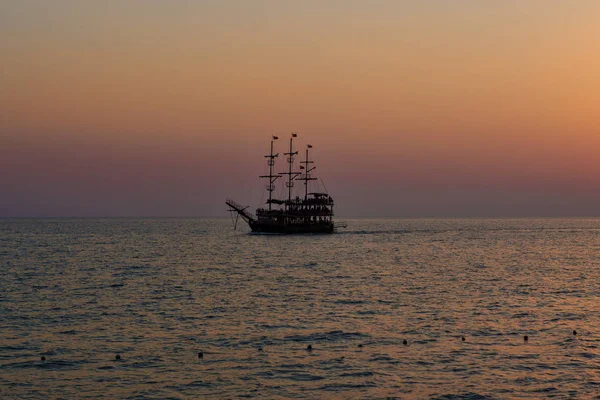 Barco Época Mar Puesta Sol — Foto de Stock