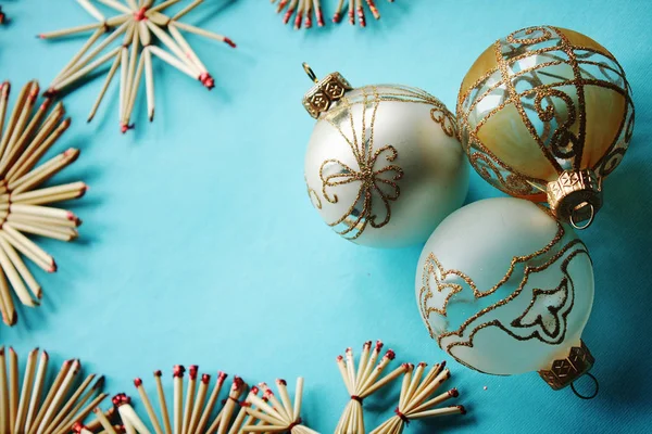 Fundo Natal Azul Com Brinquedos — Fotografia de Stock