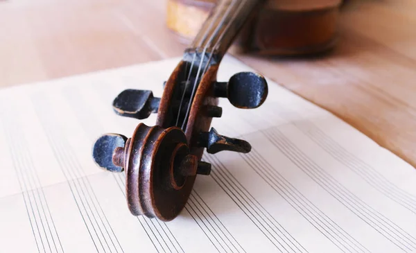 Schöne Alte Geige Und Notenpapier — Stockfoto