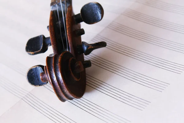 Schöne Alte Geige Und Notenpapier — Stockfoto