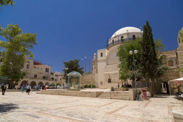 Jerusalém Israel Junho 2018 Vista Exterior Restaurada Sinagoga Hurva Menorá — Fotografia de Stock