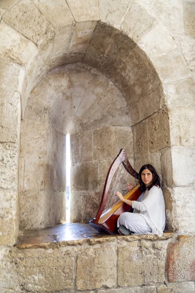 Jerusalem Israel June 2018 Street Musician Playing Harp Old City — Stock Photo, Image