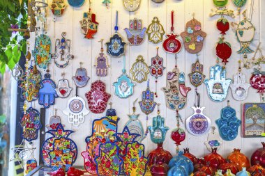 Hamsa amulets, middle-eastern good luck charm. Decorations of Israeli and jewish culture clipart