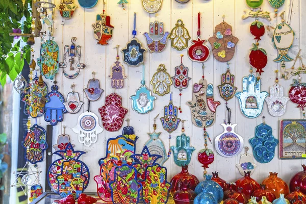 Hamsa Amulette Mittelöstlicher Glücksbringer Dekorationen Israelischer Und Jüdischer Kultur — Stockfoto