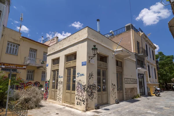 Atény Řecko Července 2018 Ulice Klasické Budovy Čtvrti Plaka Athén — Stock fotografie