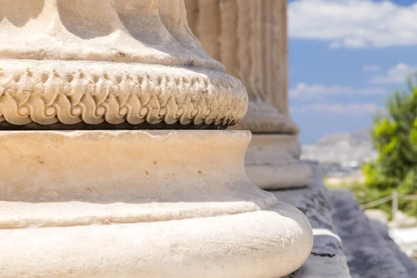 Faragott Részletesen Történelmi Akropolisz Webhelyről Athén Görögország — Stock Fotó