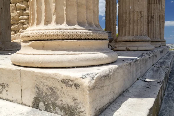 Detalle Piedra Tallada Del Sitio Histórico Acrópolis Atenas Grecia — Foto de Stock