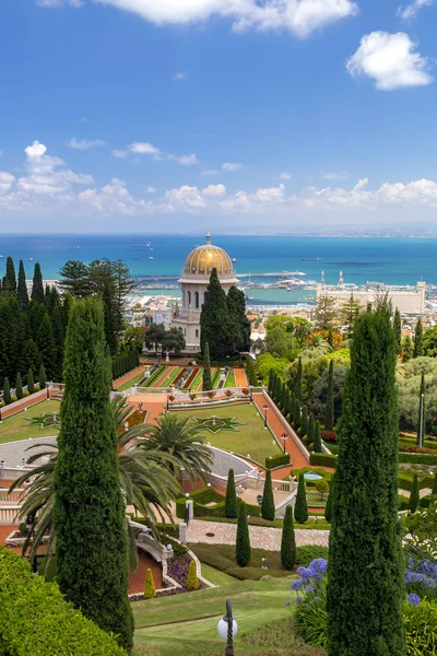 Panoráma Města Haifa Zahrady Bahai Svatyně Bab Svatá Pouť Pro — Stock fotografie