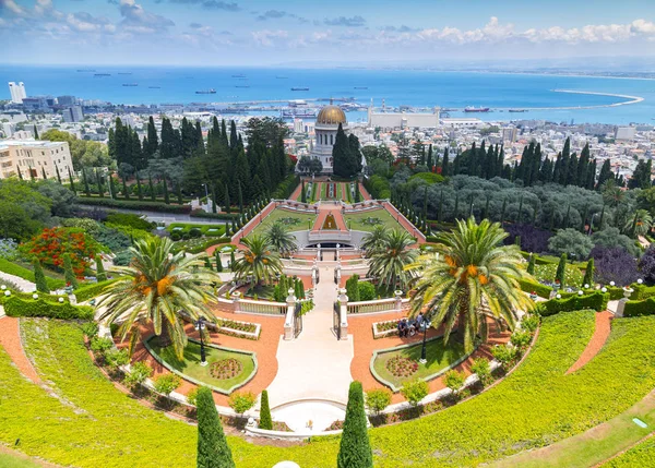 Haifa Israël Juni 2018 Haifa Stadsgezicht Bahai Tuinen Schrijn Van — Stockfoto