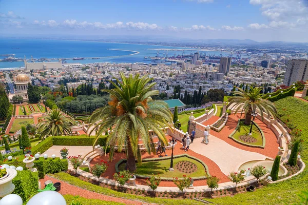 Haifa Israel June 2018 Haifa Cityscape Bahai Gardens Shrine Bab — Stock Photo, Image