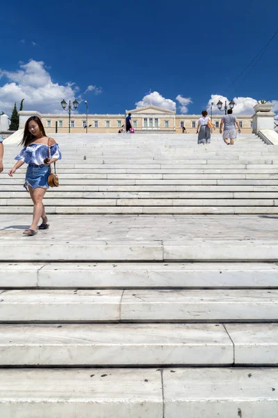 Atény Řecko Července 2018 Pohled Náměstí Syntagma Athénách Chodit Lidi — Stock fotografie