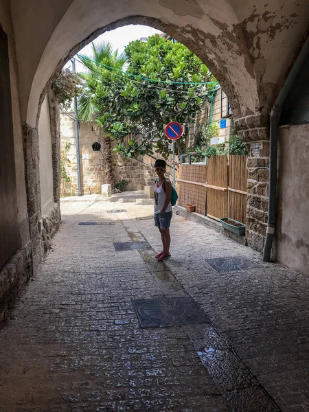 Yafo Israel Junho 2018 Turista Visitando Antigas Ruas Pistas Estruturas — Fotografia de Stock