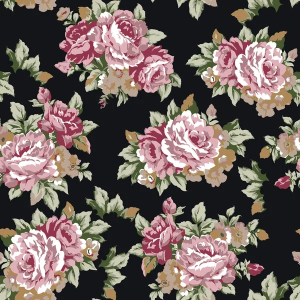 破旧别致或奶奶别致的复古棉布玫瑰无缝图案设计 经典星历表花重复背景 — 图库矢量图片