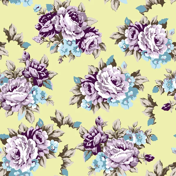 みすぼらしいシックまたはおばあちゃんシックなヴィンテージ更紗バラのシームレスなパターン デザイン 古典的なカゲロウ花を繰り返す背景 — ストックベクタ