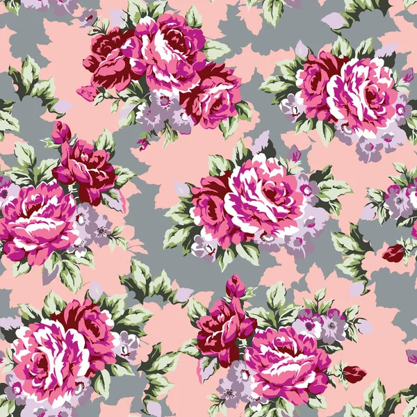 Shabby Chic Granny Chic Vintage Chintz Roses Design Motif Sans — Image vectorielle