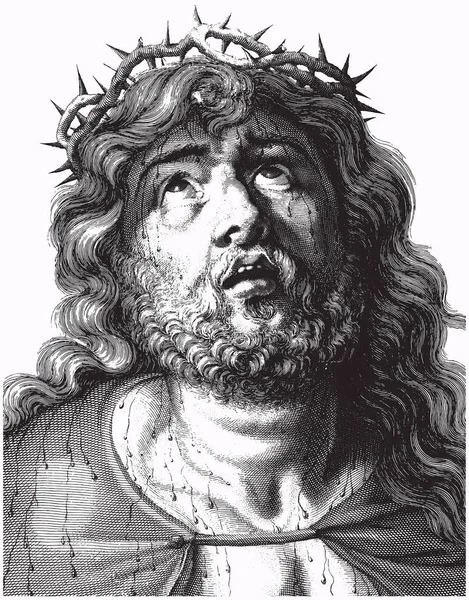 Engraving of Jesus Christ with crown of thorns — Stock Vector