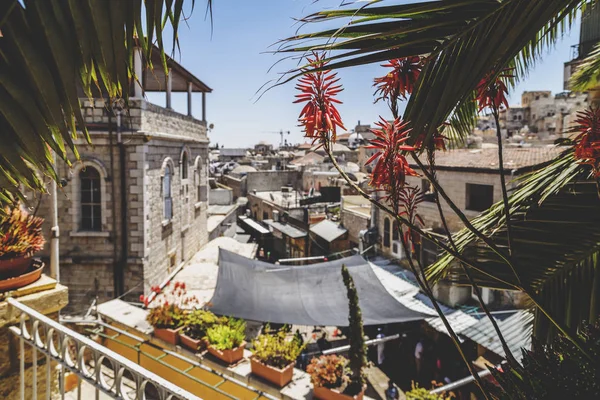 Utsikt Över Gamla Staden Jerusalem Gatorna Från Balkong — Stockfoto