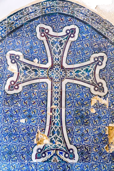 Armeński Płytki Pięknymi Dekoracjami Klasztorze Armenin Jerozolimie Izrael — Zdjęcie stockowe
