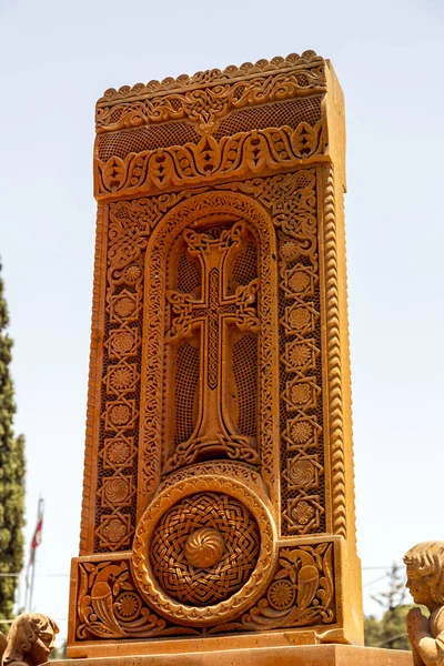 Gerusalemme Israele Giugno 2018 Khachkar Armeno Tradizionale Arte Della Croce — Foto Stock