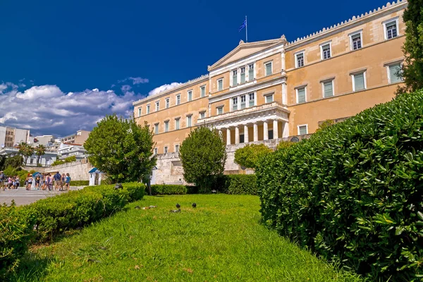 Athens Griekenland Juli 2018 Weergave Van Gevel Van Het Grieks — Stockfoto