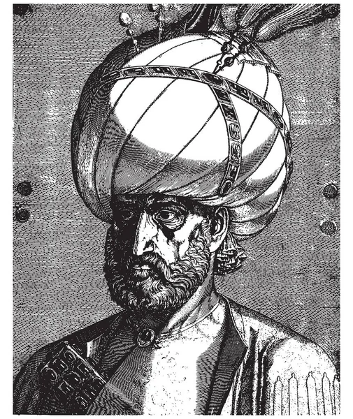 Ottomaanse Sultan Suleiman Prachtige Portret Vintage Gravure Vectorillustratie — Stockvector